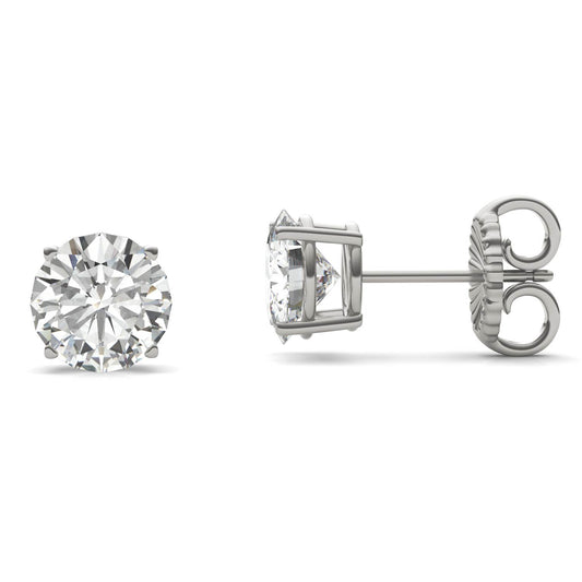 3.80 CTW DEW Round Forever One Moissanite Four Prong Stud Earrings in 14K White Gold
