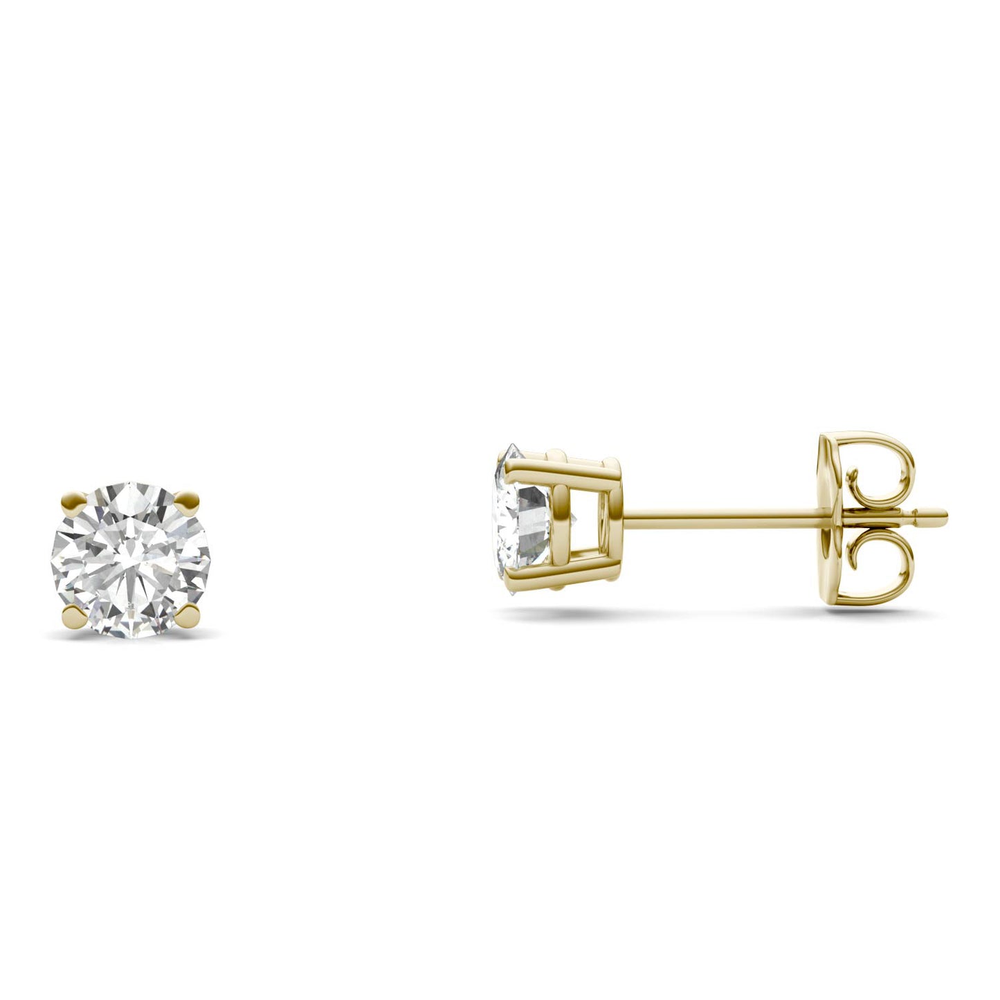 1.00 CTW DEW Round Forever One Moissanite Four Prong Stud Earrings in 14K Yellow Gold