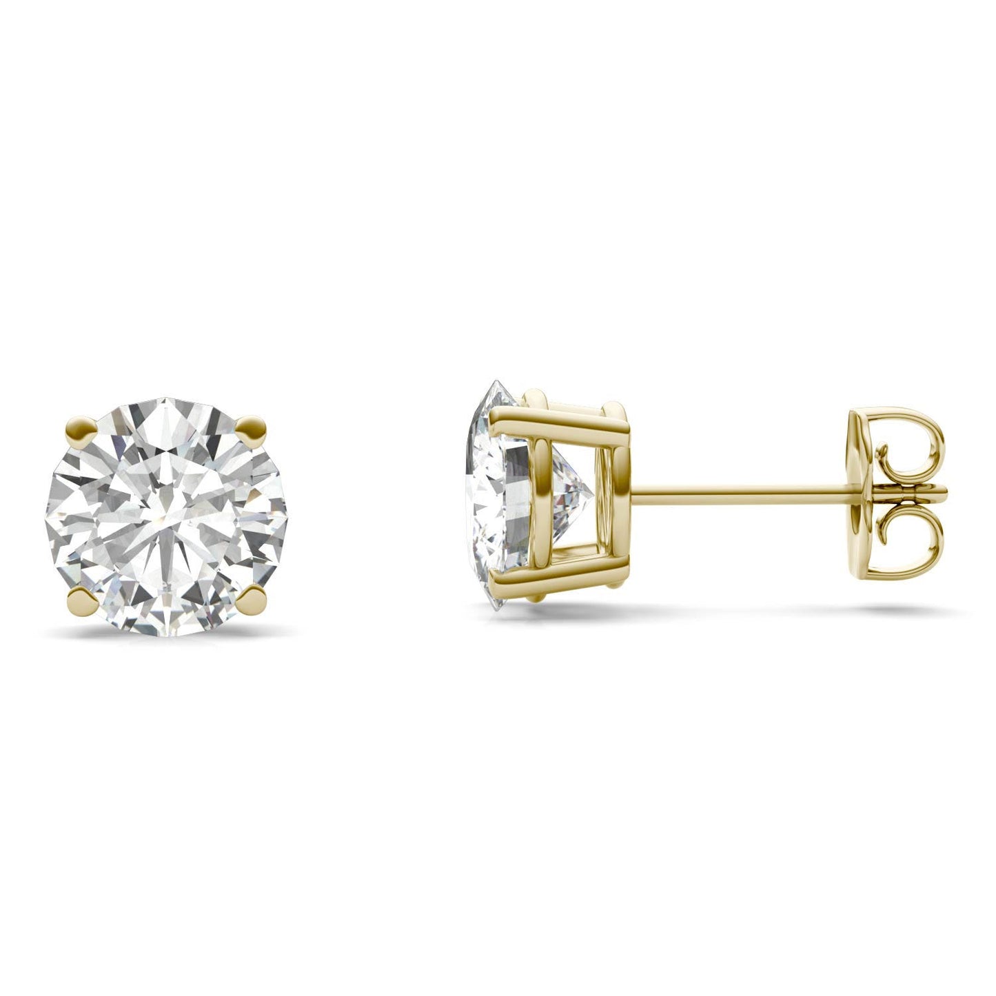3.00 CTW DEW Round Forever One Moissanite Four Prong Stud Earrings in 14K Yellow Gold