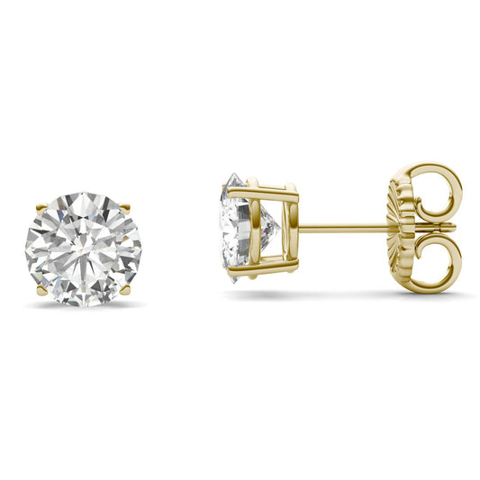 3.80 CTW DEW Round Forever One Moissanite Four Prong Stud Earrings in 14K Yellow Gold