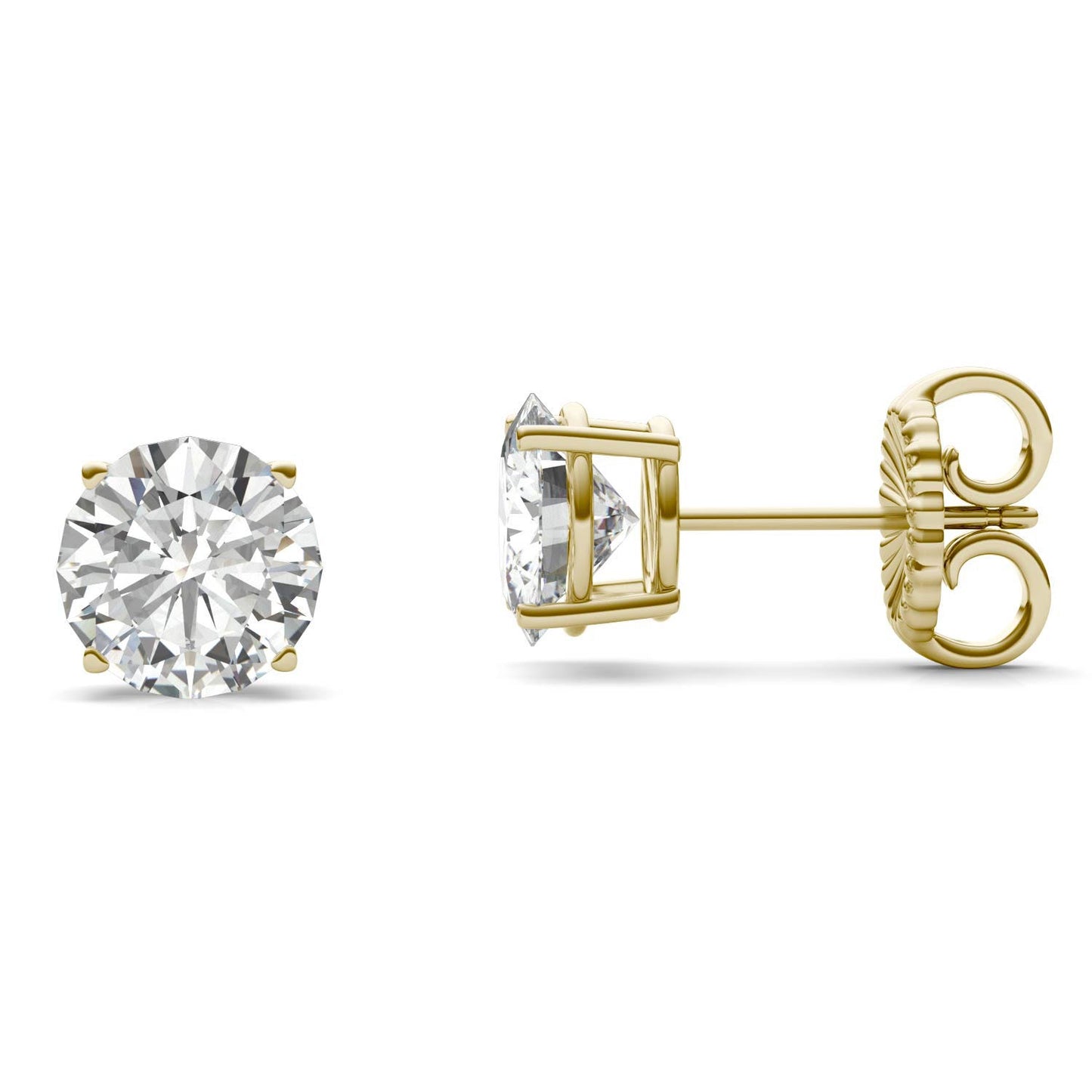 3.80 CTW DEW Round Forever One Moissanite Four Prong Stud Earrings in 14K Yellow Gold