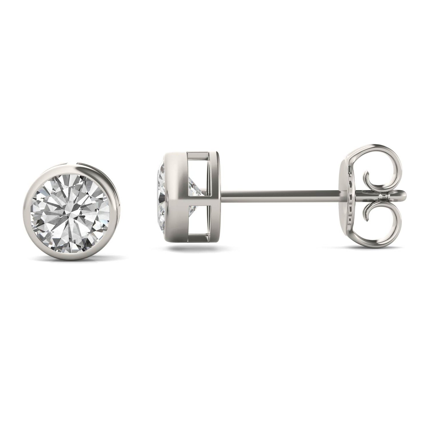 1.00 CTW DEW Round Forever One Moissanite Bezel Set Stud Earrings in 14K White Gold