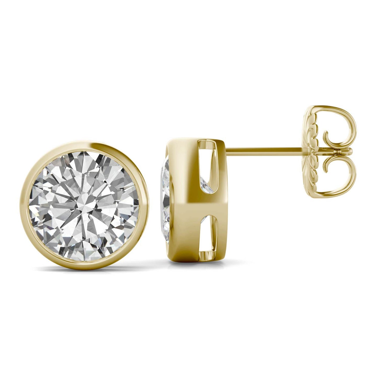 3.80 CTW DEW Round Forever One Moissanite Bezel Set Stud Earrings in 14K Yellow Gold