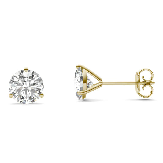 2.00 CTW DEW Round Forever One Moissanite Three Prong Martini Stud Earrings in 14K Yellow Gold