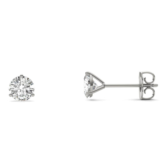 1.00 CTW DEW Round Forever One Moissanite Three Prong Martini Stud Earrings in 14K White Gold