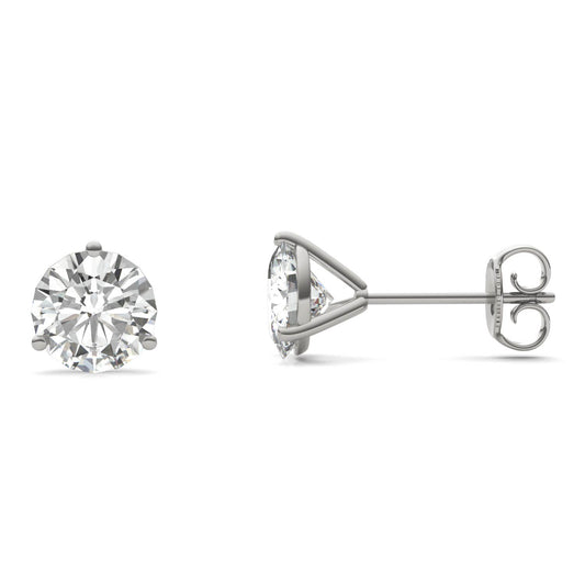 2.00 CTW DEW Round Forever One Moissanite Three Prong Martini Stud Earrings in 14K White Gold