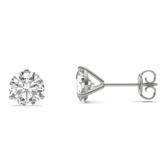 1.61 CTW DEW Round Forever One Moissanite Three Prong Martini Stud Earrings in Platinum