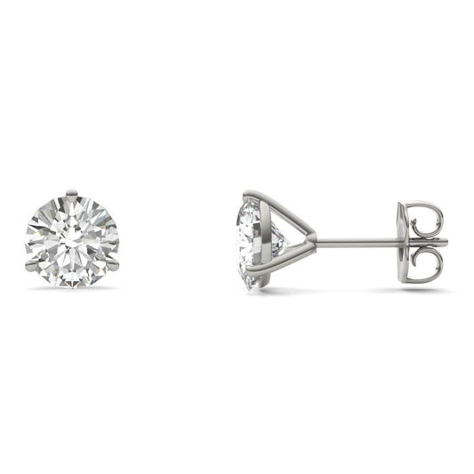 3.00 CTW DEW Round Forever One Moissanite Three Prong Martini Stud Earrings in 14K White Gold