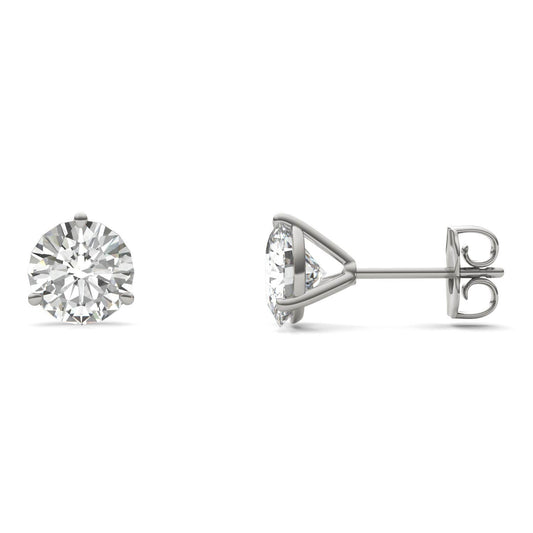 3.00 CTW DEW Round Forever One Moissanite Three Prong Martini Stud Earrings in 14K White Gold
