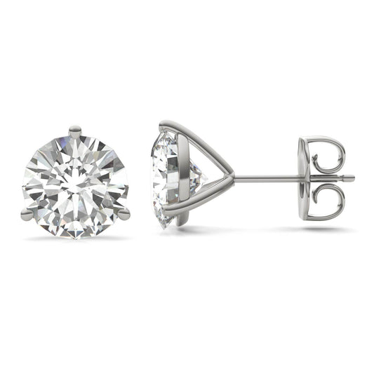 3.80 CTW DEW Round Forever One Moissanite Three Prong Martini Stud Earrings in 14K White Gold