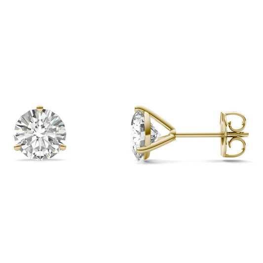 3.00 CTW DEW Round Forever One Moissanite Three Prong Martini Stud Earrings in 14K Yellow Gold