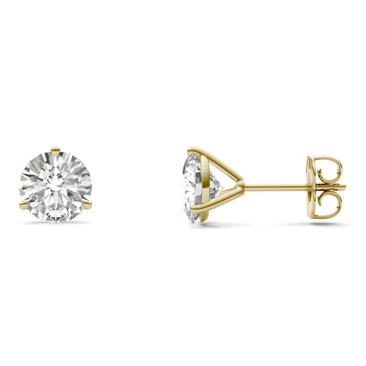 3.00 CTW DEW Round Forever One Moissanite Three Prong Martini Stud Earrings in 14K Yellow Gold