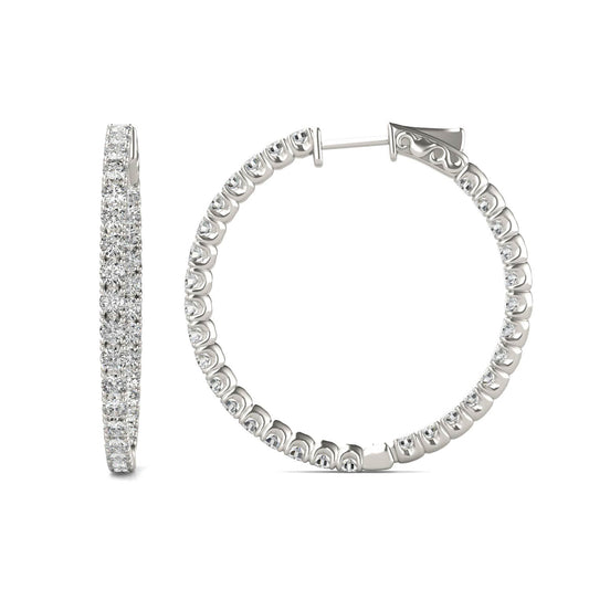 3.72 CTW DEW Round Forever One Moissanite Hoop Earrings in 14K White Gold