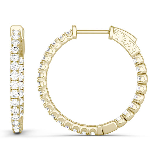 1.00 CTW DEW Round Forever One Moissanite Hoop Earrings in 14K Yellow Gold