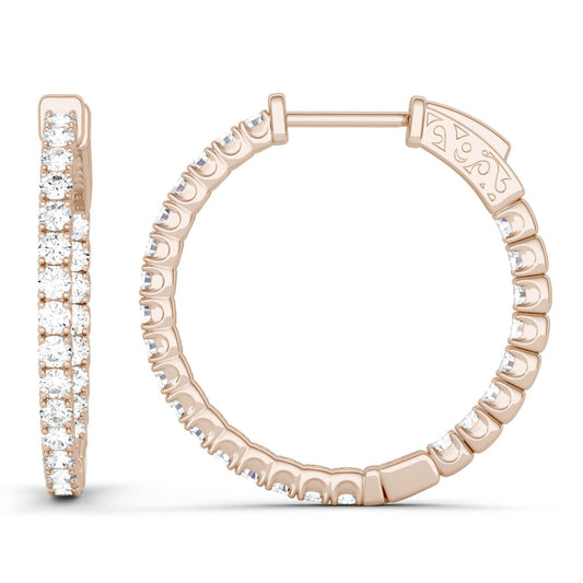 1.00 CTW DEW Round Forever One Moissanite Hoop Earrings in 14K Rose Gold