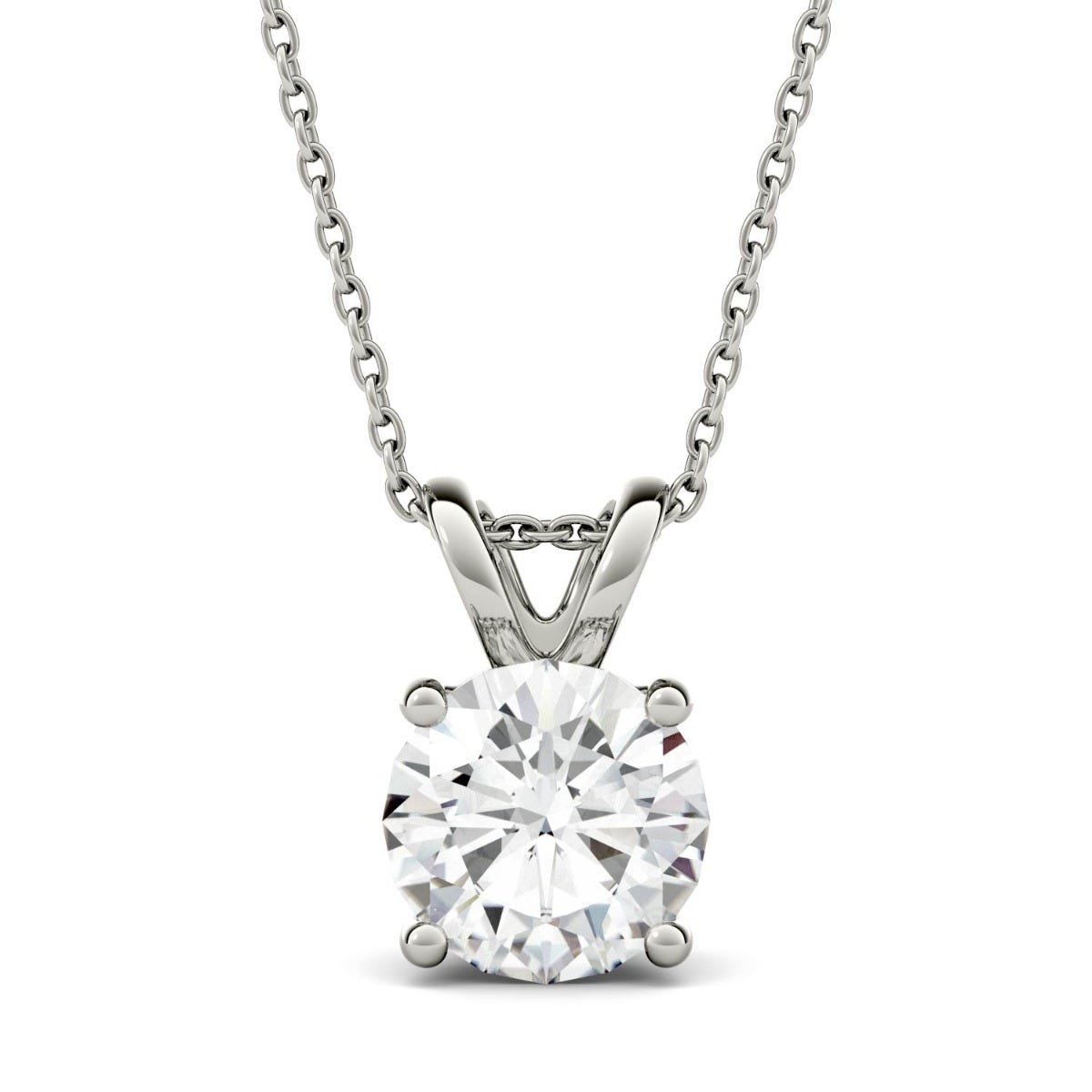 3.10 CTW DEW Round Forever One Moissanite Double Bail Solitaire Pendant in 14K White Gold
