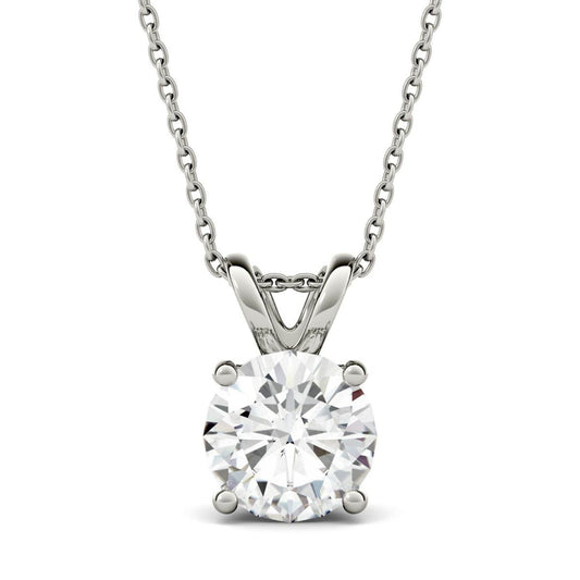 3.10 CTW DEW Round Forever One Moissanite Double Bail Solitaire Pendant in 14K White Gold