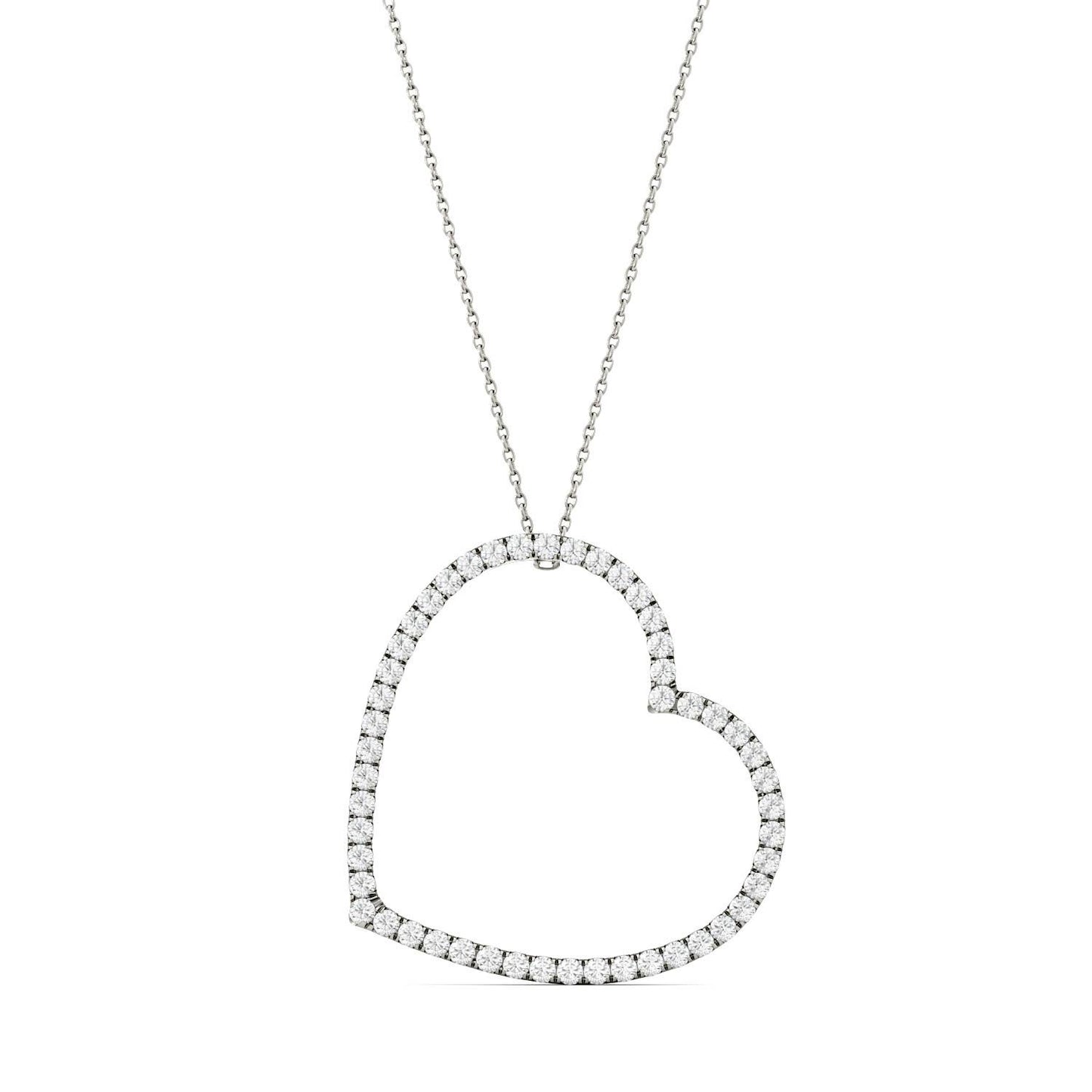 1.00 CTW DEW Round Forever One Moissanite Oversized Heart Necklace in 14K White Gold