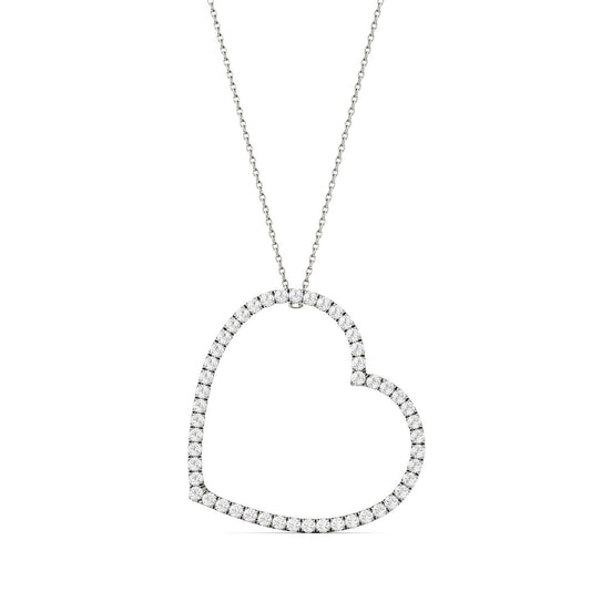 1.00 CTW DEW Round Forever One Moissanite Oversized Heart Necklace in 14K White Gold
