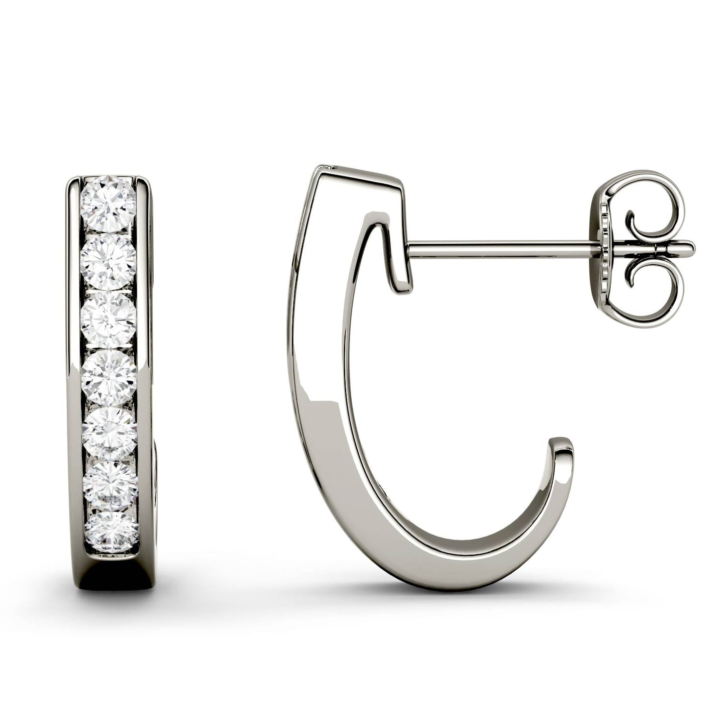 0.42 CTW DEW Round Forever One Moissanite J-Hoop Earrings in 14K White Gold