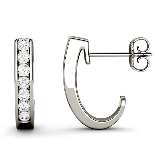 0.42 CTW DEW Round Forever One Moissanite J-Hoop Earrings in 14K White Gold