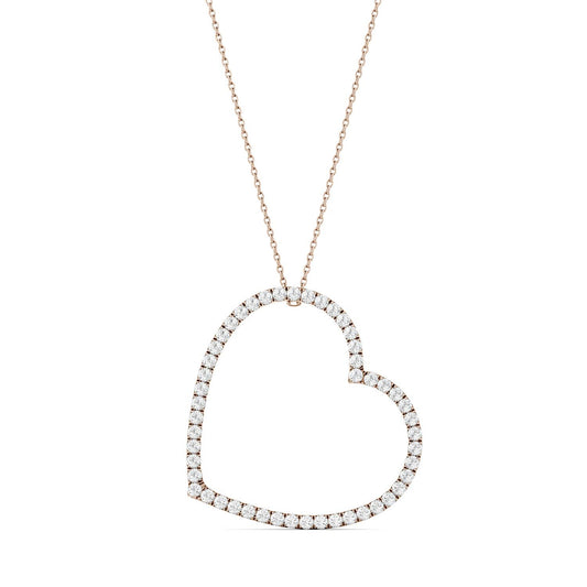 1.00 CTW DEW Round Forever One Moissanite Oversized Heart Necklace in 14K Rose Gold