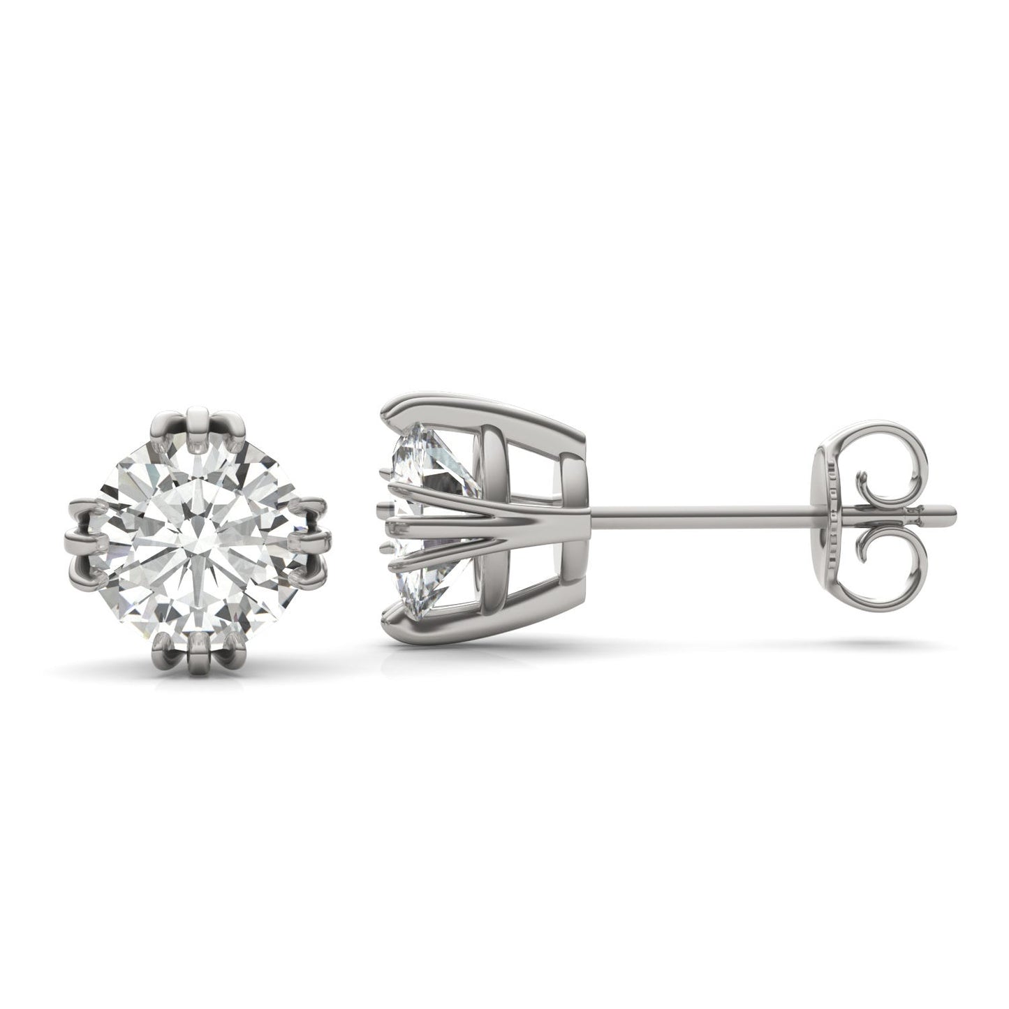2.00 CTW DEW Round Forever One Moissanite Triple Prong Solitaire Stud Earrings in 14K White Gold
