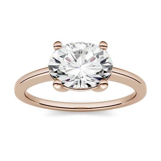2.10 CTW DEW Oval Forever One Moissanite East-West Solitaire Engagement Ring in 14K Rose Gold