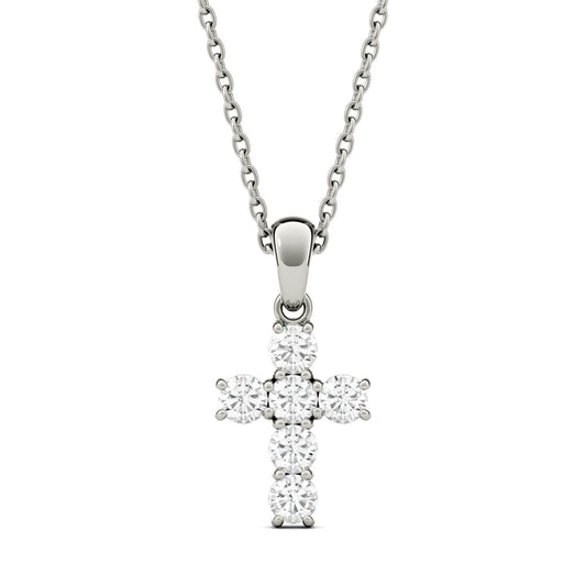 0.36 CTW DEW Round Forever One Moissanite Cross Pendant in 14K White Gold
