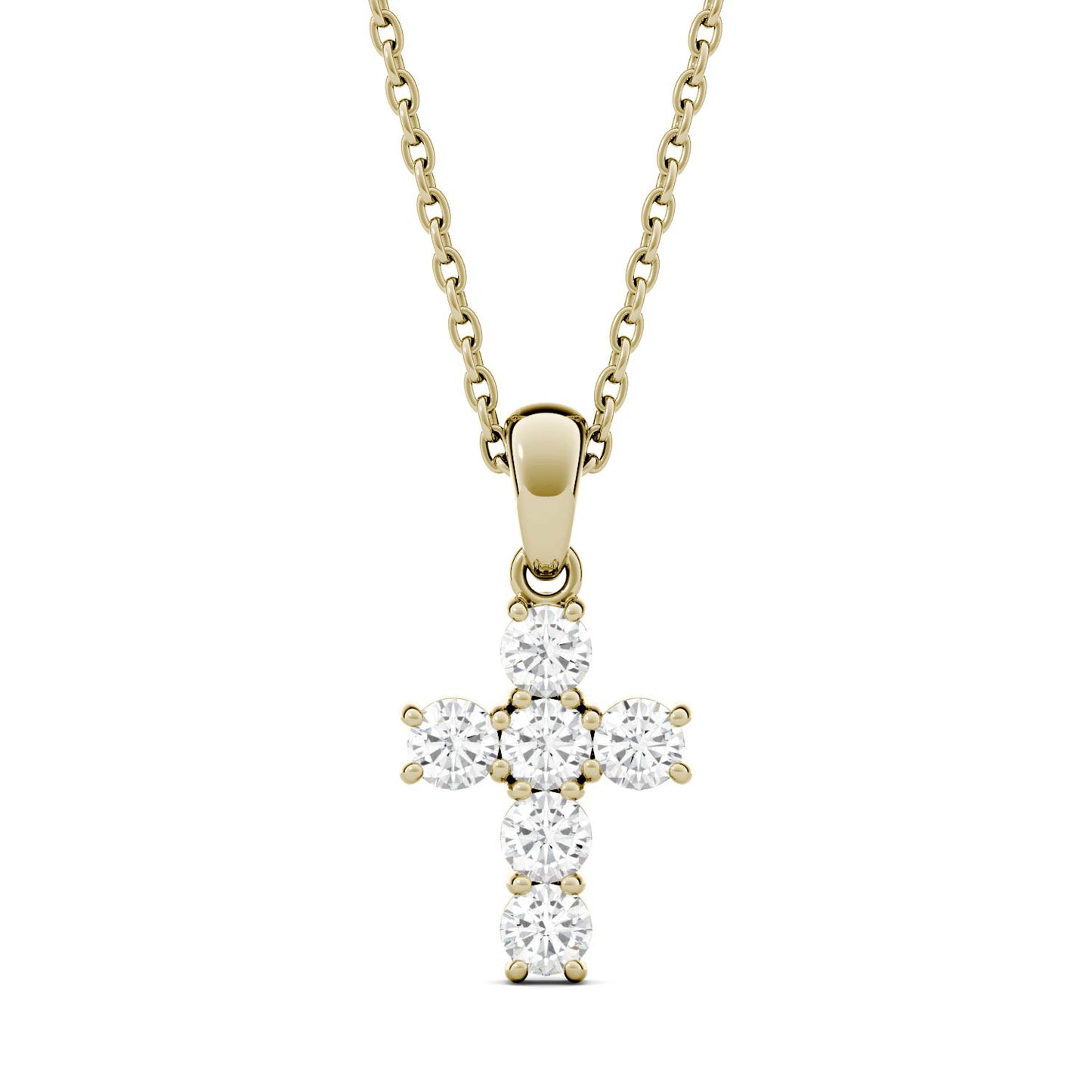 0.36 CTW DEW Round Forever One Moissanite Cross Pendant in 14K Yellow Gold