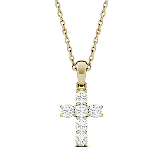 0.36 CTW DEW Round Forever One Moissanite Cross Pendant in 14K Yellow Gold