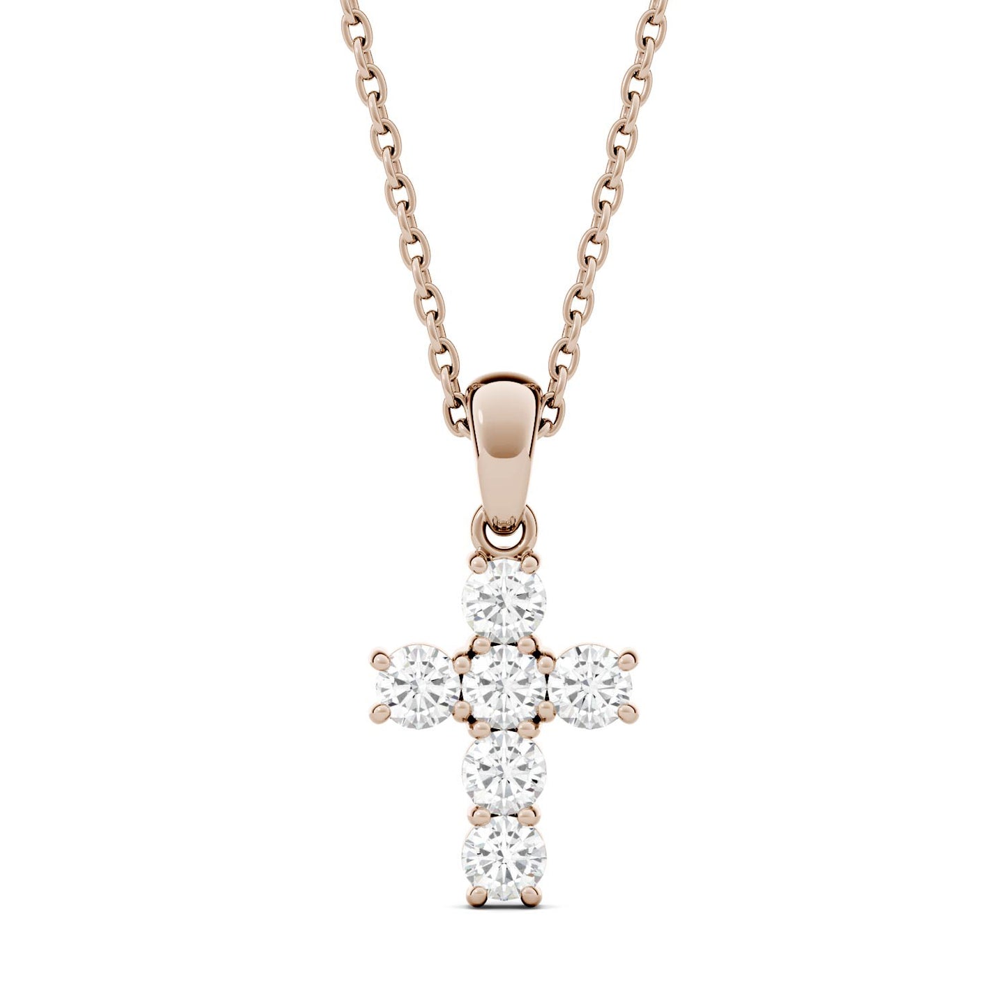 0.36 CTW DEW Round Forever One Moissanite Cross Pendant in 14K Rose Gold