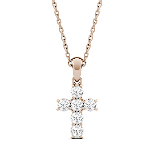 0.36 CTW DEW Round Forever One Moissanite Cross Pendant in 14K Rose Gold
