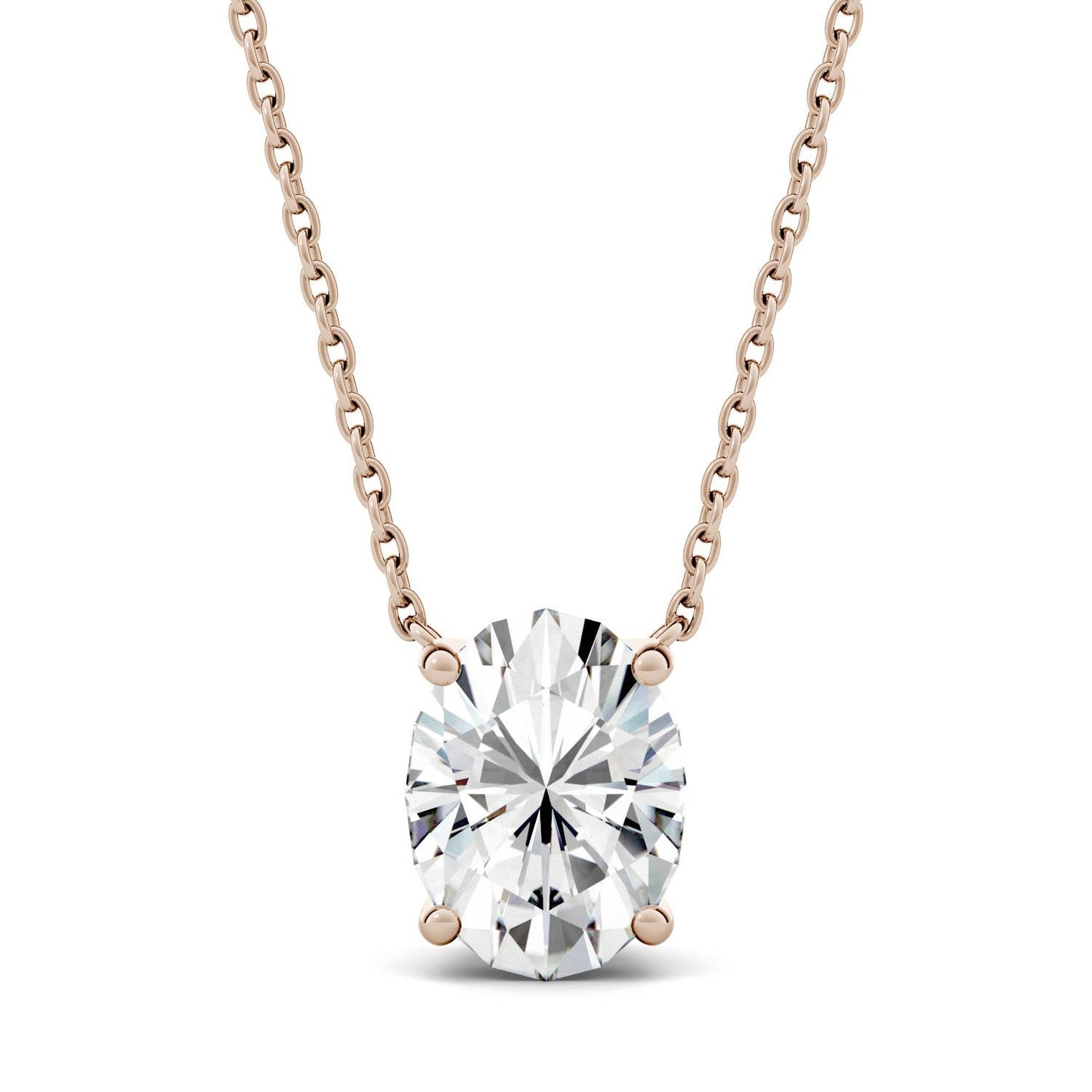 1.50 CTW DEW Oval Forever One Moissanite Solitaire Pendant in 14K Rose Gold