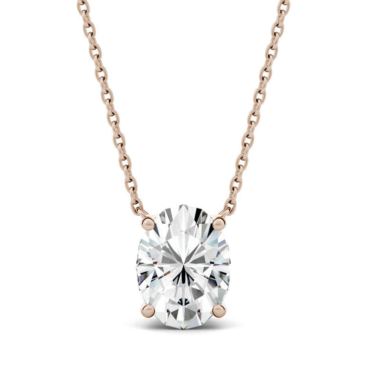 1.50 CTW DEW Oval Forever One Moissanite Solitaire Pendant in 14K Rose Gold