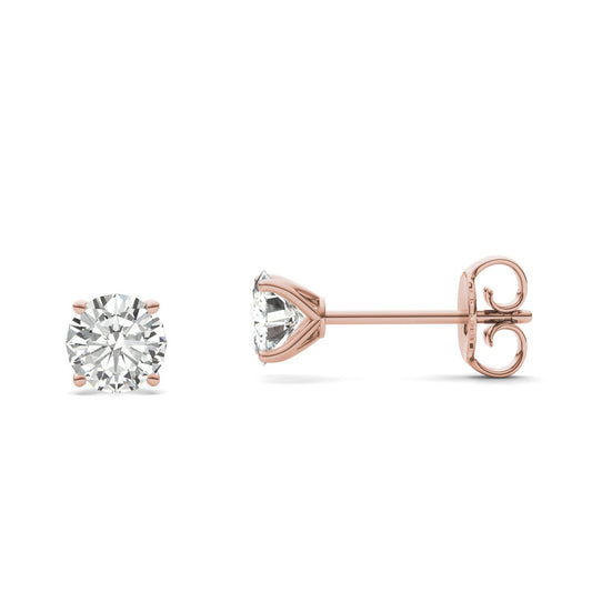 1.20 CTW DEW Round Forever One Moissanite Four Prong Martini Stud Earrings in 14K Rose Gold
