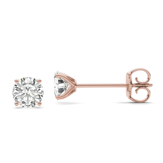 2.00 CTW DEW Round Forever One Moissanite Four Prong Martini Stud Earrings in 14K Rose Gold