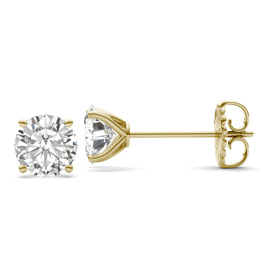 3.80 CTW DEW Round Forever One Moissanite Four Prong Martini Stud Earrings in 14K Yellow Gold
