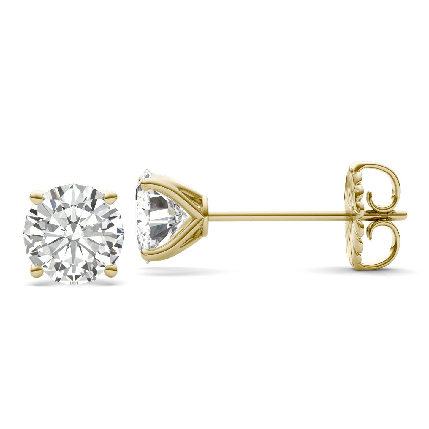 3.00 CTW DEW Round Forever One Moissanite Four Prong Martini Stud Earrings in 14K Yellow Gold
