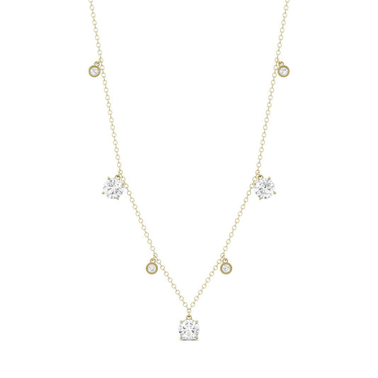 1.08 CTW DEW Round Forever One Moissanite Fixed Station Necklace in 14K Yellow Gold