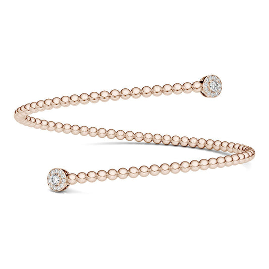 0.20 CTW DEW Round Forever One Moissanite Bypass Cuff Bracelet in 14K Rose Gold