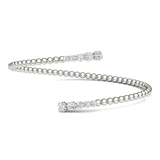 0.78 CTW DEW Round Forever One Moissanite Bypass Cuff Bracelet in 14K White Gold
