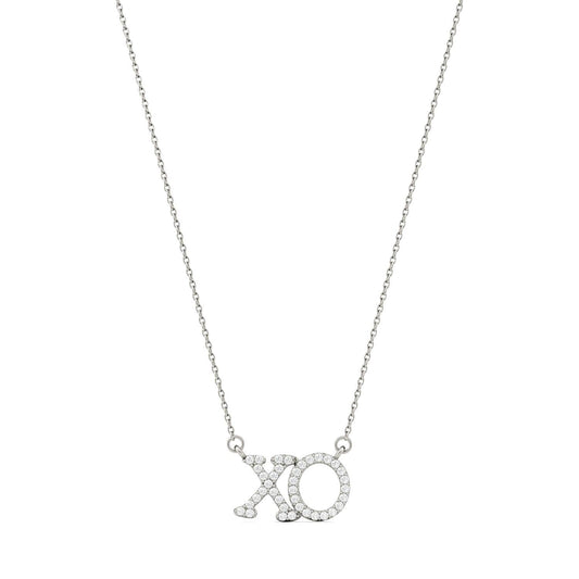 0.19 CTW DEW Round Forever One Moissanite XO Hugs and Kisses Necklace in 14K White Gold