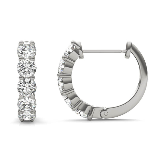 1.60 CTW DEW Round Forever One Moissanite Mini Hoop Earrings in 14K White Gold