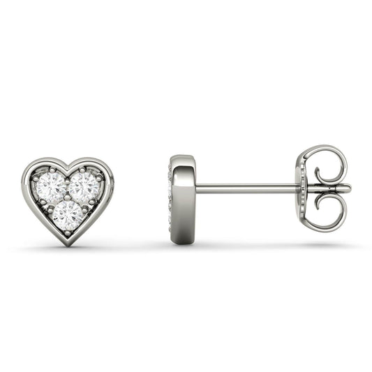 0.18 CTW DEW Round Forever One Moissanite Heart Shaped Stud Earrings in 14K White Gold