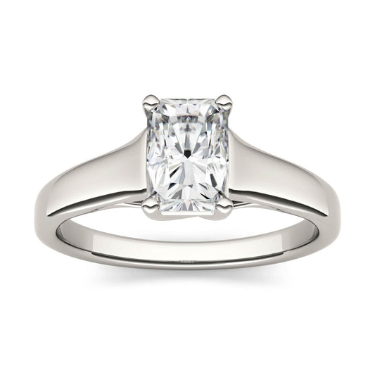1.20 CTW DEW Radiant Forever One Moissanite Solitaire Engagement Ring in 14K White Gold