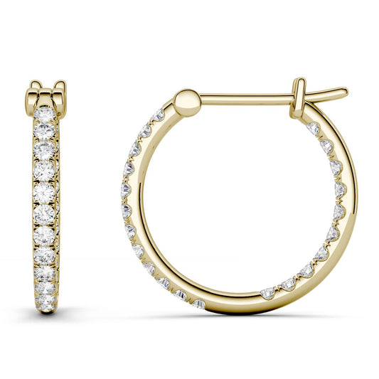 0.44 CTW DEW Round Forever One Moissanite Hoop Earrings in 14K Yellow Gold