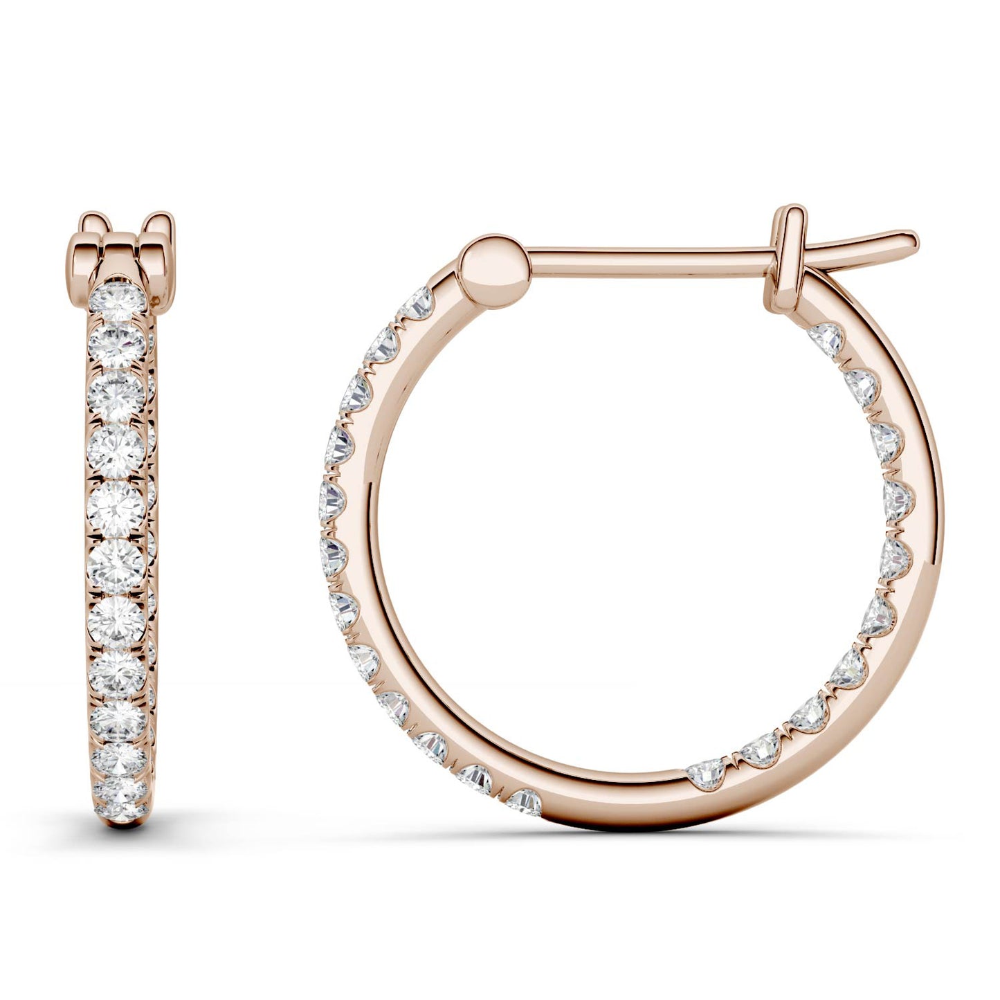 0.44 CTW DEW Round Forever One Moissanite Hoop Earrings in 14K Rose Gold