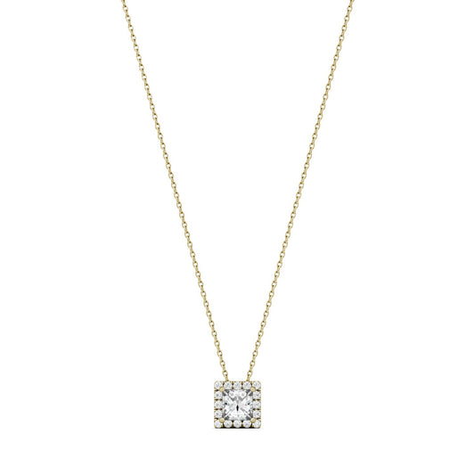 0.96 CTW DEW Square Forever One Moissanite Square Shaped Halo Necklace in 14K Yellow Gold