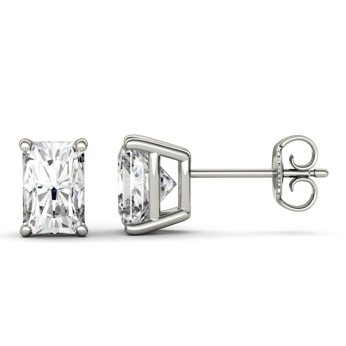 1.40 CTW DEW Radiant Forever One Moissanite Four Prong Stud Earrings in 14K White Gold